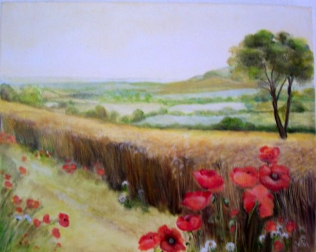 Peinture intitulée "champ fleuri" par Gizelia, Œuvre d'art originale