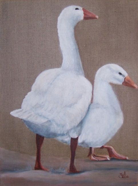 Peinture intitulée "les oies blanches" par Gizelia, Œuvre d'art originale
