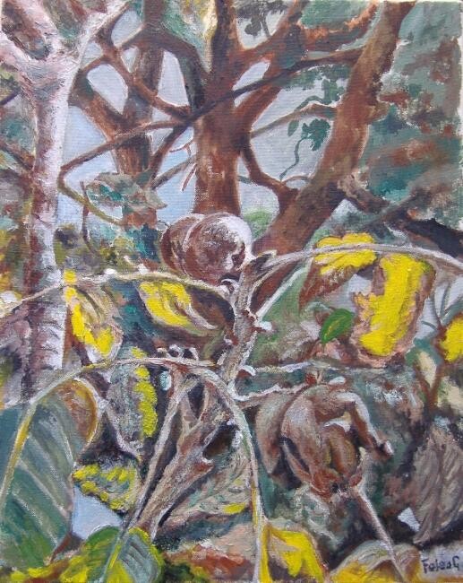 Painting titled "Nut tree" by Gizella Fejes, Original Artwork, Oil