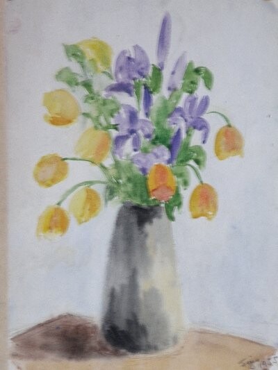 Painting titled "Yellow Tulips" by Gizella Fejes, Original Artwork, Other