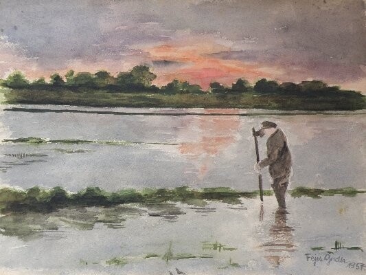 Painting titled "Fisherman" by Gizella Fejes, Original Artwork