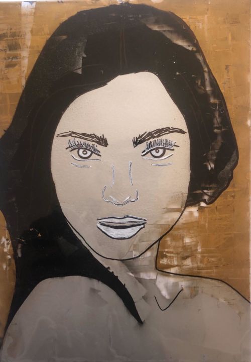 Painting titled "BLACK HAIR GIRL" by Gizem Kırmızı, Original Artwork, Acrylic