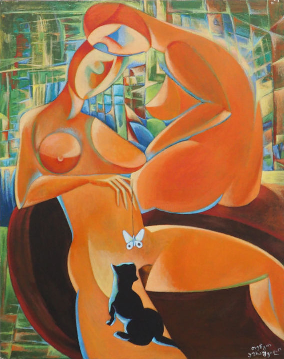 Peinture intitulée "Pussy cat" par Gizi, Œuvre d'art originale, Acrylique Monté sur Châssis