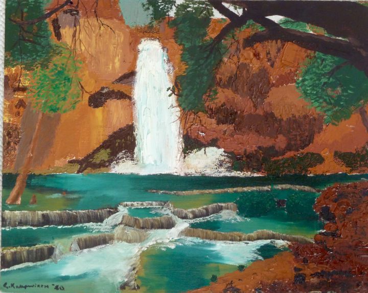 Painting titled "Waterfall at Yellow…" by Gregory Paul Kampwirth, Original Artwork