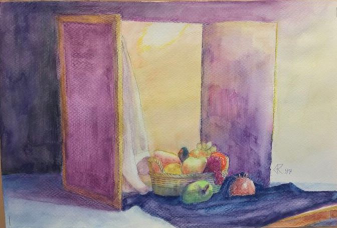 Malerei mit dem Titel "Still life with fru…" von Gregory Paul Kampwirth, Original-Kunstwerk, Aquarell