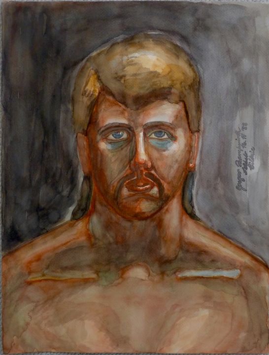 Pintura titulada "Self portrait" por Gregory Paul Kampwirth, Obra de arte original, Acuarela