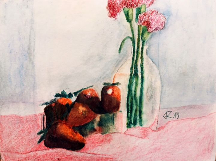 Painting titled "Still life with str…" by Gregory Paul Kampwirth, Original Artwork, Watercolor