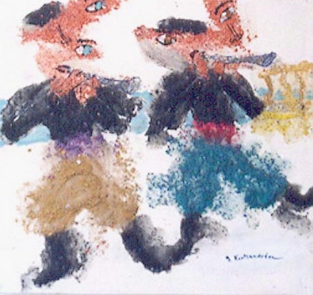 Peinture intitulée "trompettes" par Georges Koutsandreou, Œuvre d'art originale