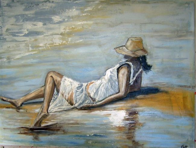 Peinture intitulée "Women on the beach" par Gunter Kreil, Œuvre d'art originale, Huile