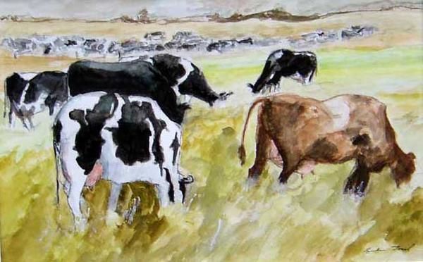 Peinture intitulée "Cows" par Gunter Kreil, Œuvre d'art originale, Huile