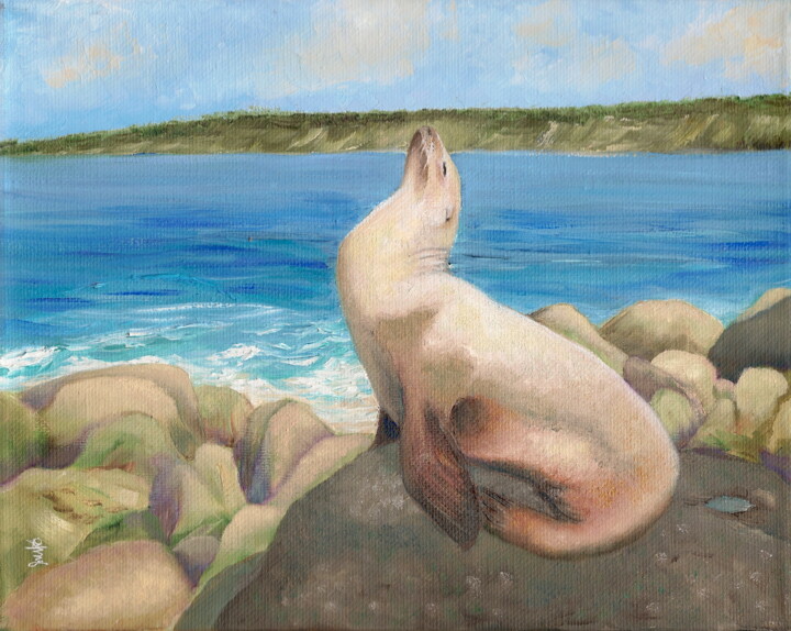 Pintura titulada "Sunbathing" por Gladys Jimenez, Obra de arte original, Oleo