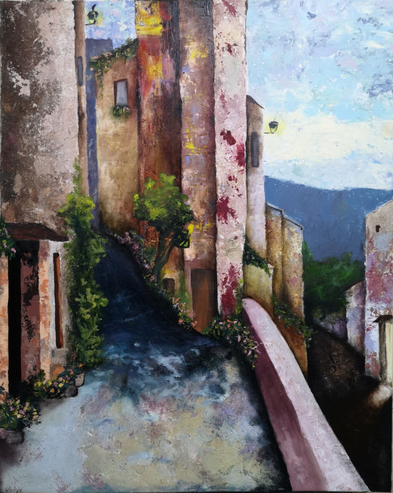 Painting titled "Saint Paul De Vence…" by Gladys Nader, Original Artwork, Acrylic