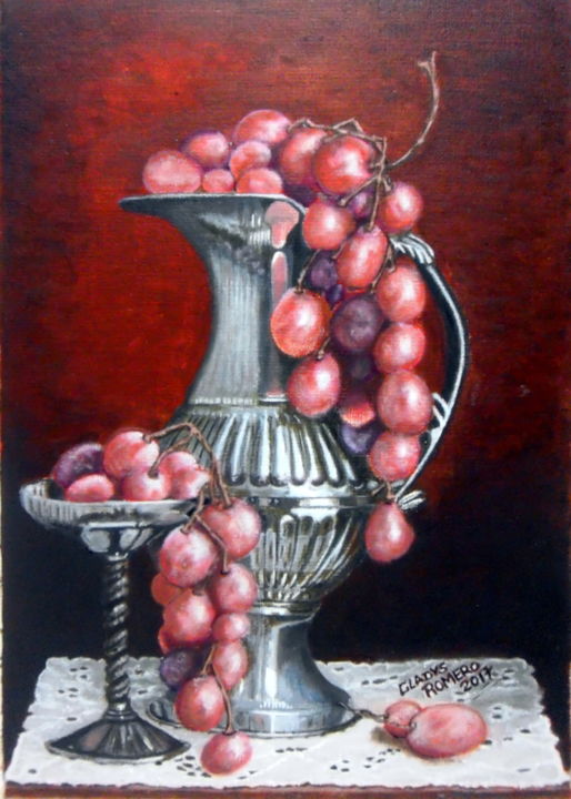 Pintura titulada "" UVAS FRESCAS"" por Gladys Romero, Obra de arte original, Oleo Montado en Panel de madera