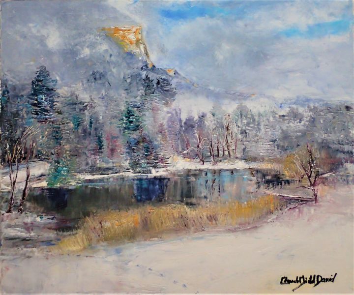 Peinture intitulée "etang des reymondin…" par Claude Michel David, Œuvre d'art originale, Huile