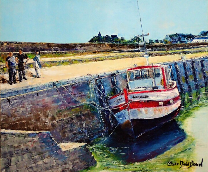 Peinture intitulée "ROSCOFF-BASSE MER" par Claude Michel David, Œuvre d'art originale, Huile