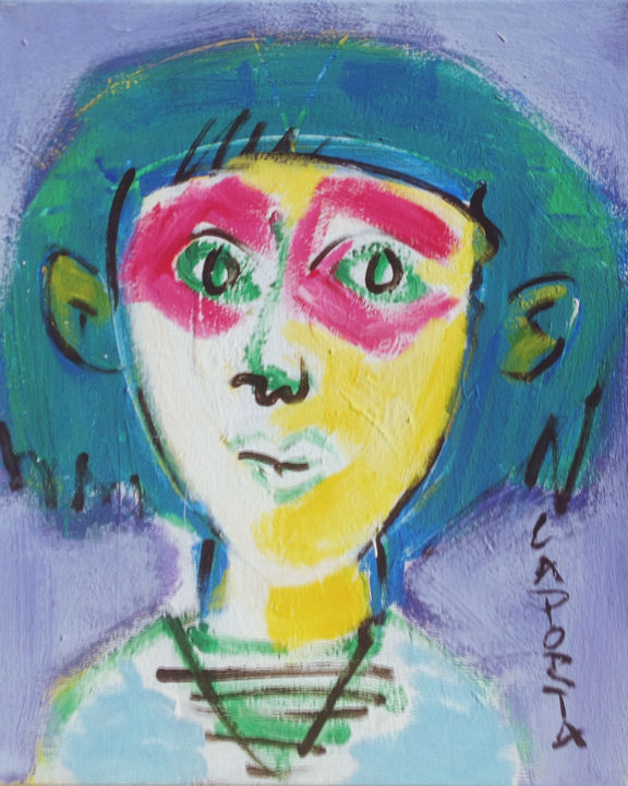 Painting titled "Tête 8 Anne Frank.j…" by Gilbert Laporta, Original Artwork, Acrylic