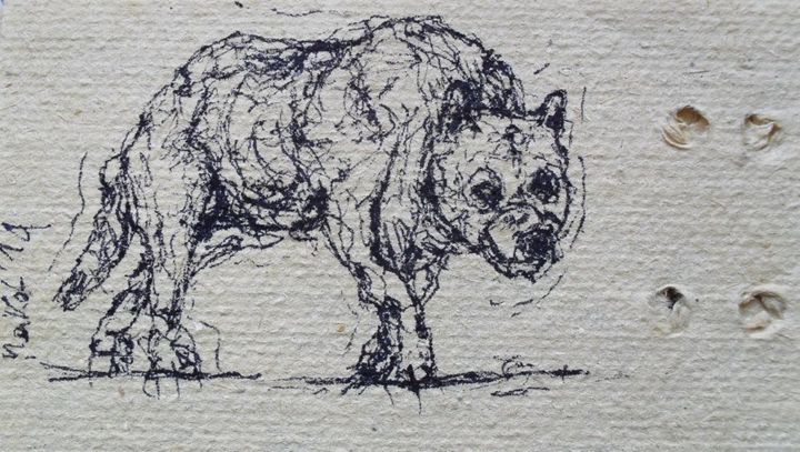 Zeichnungen mit dem Titel "Watchful Dog" von Michele Carosella, Original-Kunstwerk, Tinte