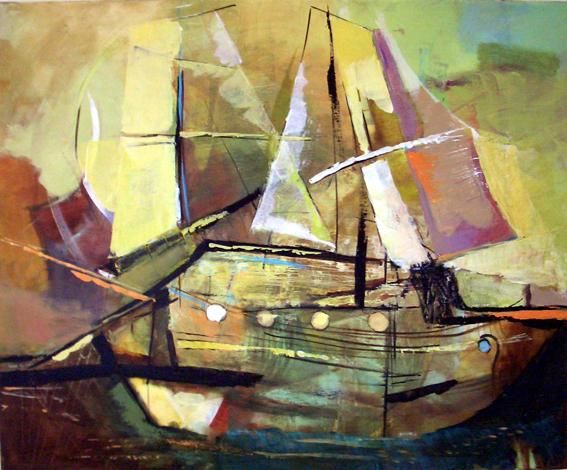 Painting titled "bateau" by Gleisner, Original Artwork, Acrylic
