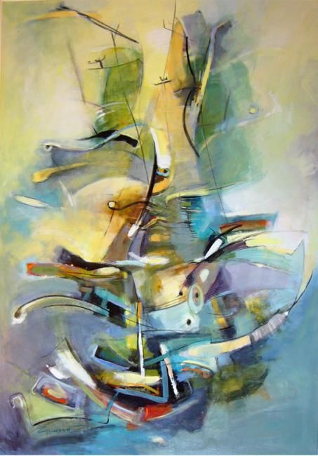 Painting titled "bateau dans le vent" by Gleisner, Original Artwork, Acrylic