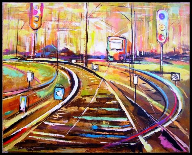 Painting titled "train2" by Gleisner, Original Artwork, Oil