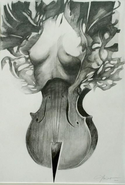 Tekening getiteld "femme-violon" door Gleisner, Origineel Kunstwerk, Anders
