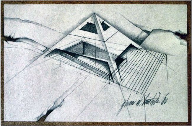 Drawing titled "Pyramidal Roof '80" by Glenn Bautista, Original Artwork