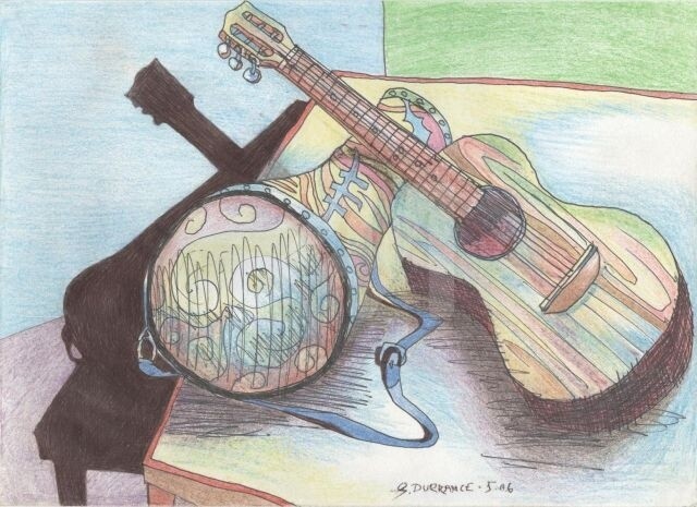 Drawing titled "Guitar and Drum" by Glenn Durrance, Original Artwork, Other