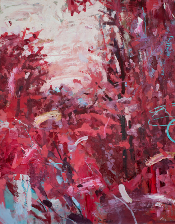 제목이 "Splash in Red"인 미술작품 Glib Franko로, 원작, 기름 나무 들것 프레임에 장착됨
