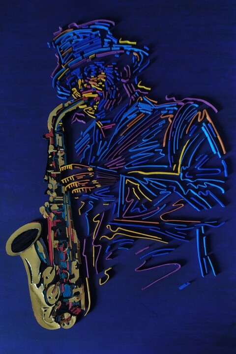 Scultura intitolato "The saxophone player" da Glimpsecraft Priyanka, Opera d'arte originale, Carta