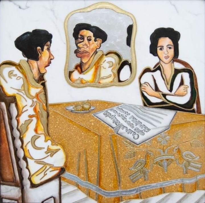 Картина под названием "Автопортре в зеркал…" - Гливи, Подлинное произведение искусства, Акрил