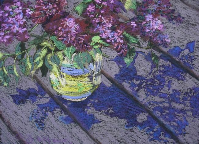 Schilderij getiteld "Lilacs" door Gloria Nilsson, Origineel Kunstwerk, Pastel
