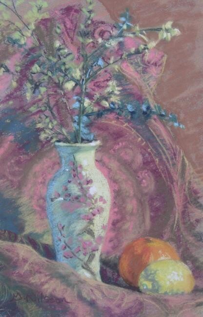Painting titled "Vase with Eucalyptu…" by Gloria Nilsson, Original Artwork