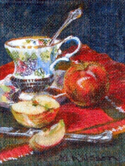 Painting titled "Christmas Tea" by Gloria Nilsson, Original Artwork, Acrylic