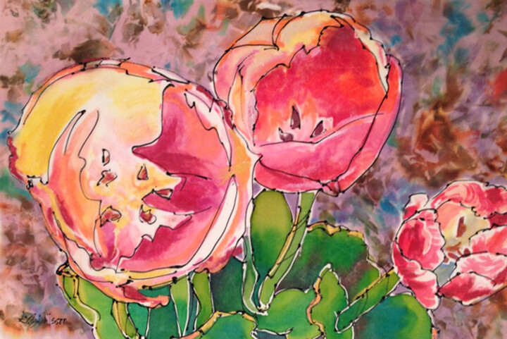 Painting titled "Tulip Smiles" by Gloria Nilsson, Original Artwork, Other