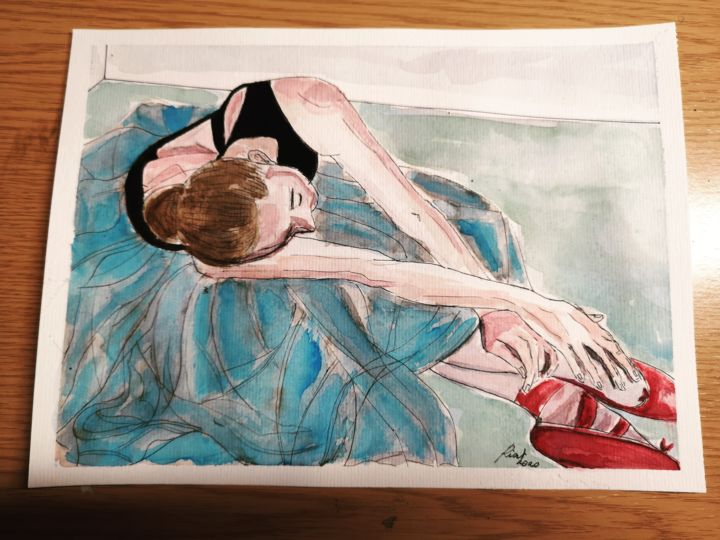 Painting titled "Bailarina" by Glòria Ballbé Riart Riart, Original Artwork, Watercolor Mounted on Cardboard