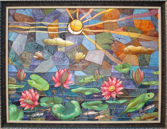 Painting titled "LOTUS POND DURING D…" by Mano, Original Artwork, Oil
