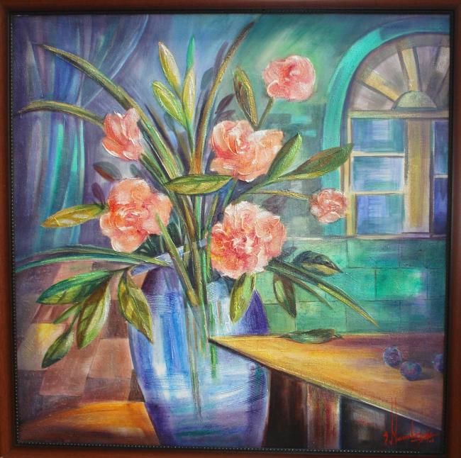 Painting titled "Flower vase" by Mano, Original Artwork, Oil