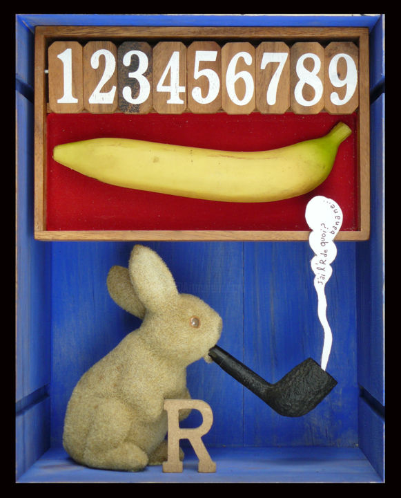 Sculpture titled "Lapin à la bouffarde" by Gilles-Marie Baur, Original Artwork, Wood