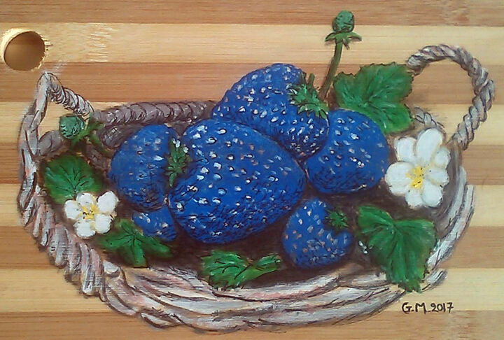 Σχέδιο με τίτλο "Μπλε φράουλες" από Georgia Melanitou (G.M.), Αυθεντικά έργα τέχνης, Χρωστικές ουσίες