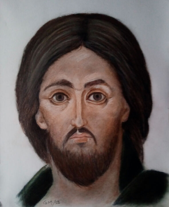 Peinture intitulée "Ιησούς" par Georgia Melanitou (G.M.), Œuvre d'art originale, Fusain