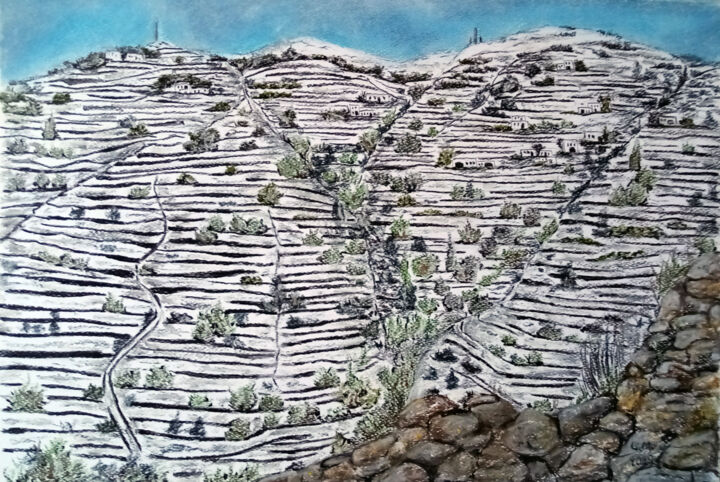 "Κυκλάδες, χιονισμέν…" başlıklı Tablo Georgia Melanitou (G.M.) tarafından, Orijinal sanat, Pastel