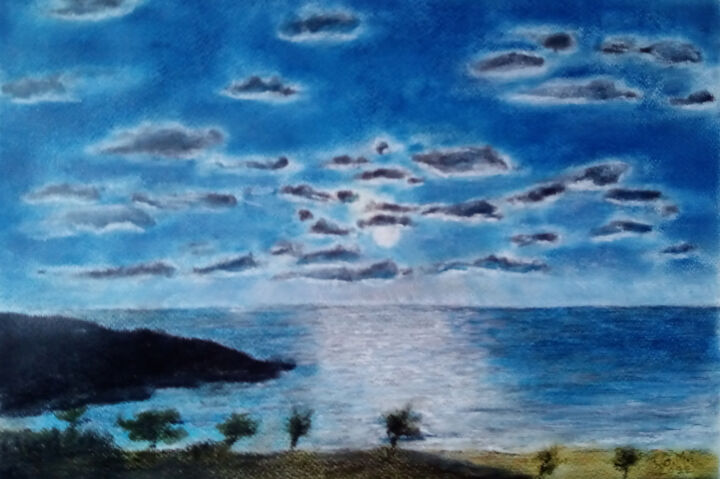 Painting titled "Μπλε της νύχτας" by Georgia Melanitou (G.M.), Original Artwork, Pastel