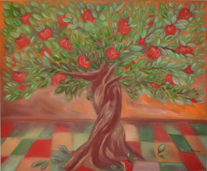Ζωγραφική με τίτλο "apple tree" από Georgia Minardou, Αυθεντικά έργα τέχνης, Λάδι