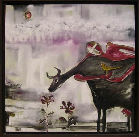 Schilderij getiteld "Eternal Companion 1…" door P.Gnana, Origineel Kunstwerk, Olie