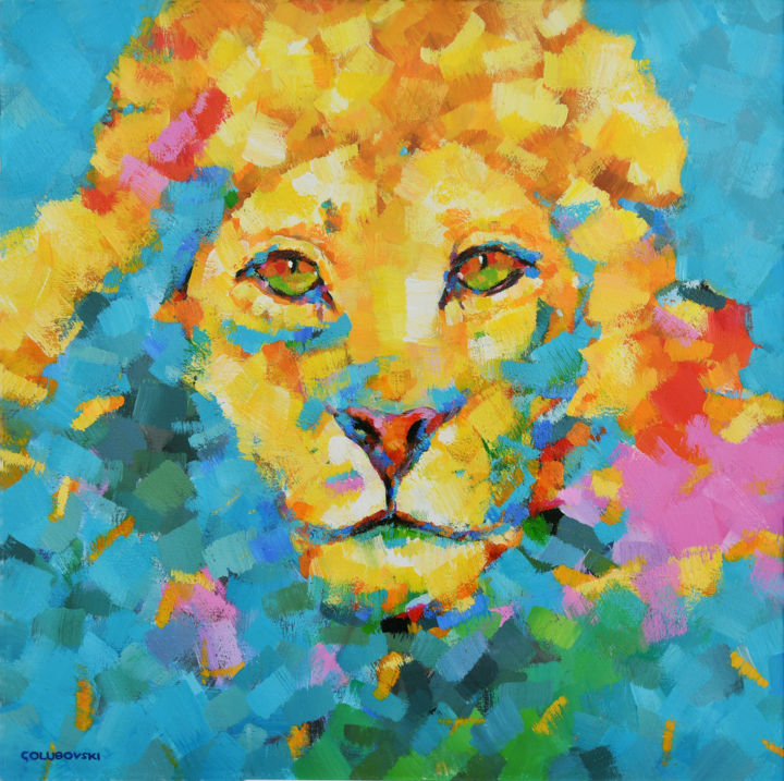 Painting titled "golden lion" by Nikola Golubovski, Original Artwork, Acrylic
