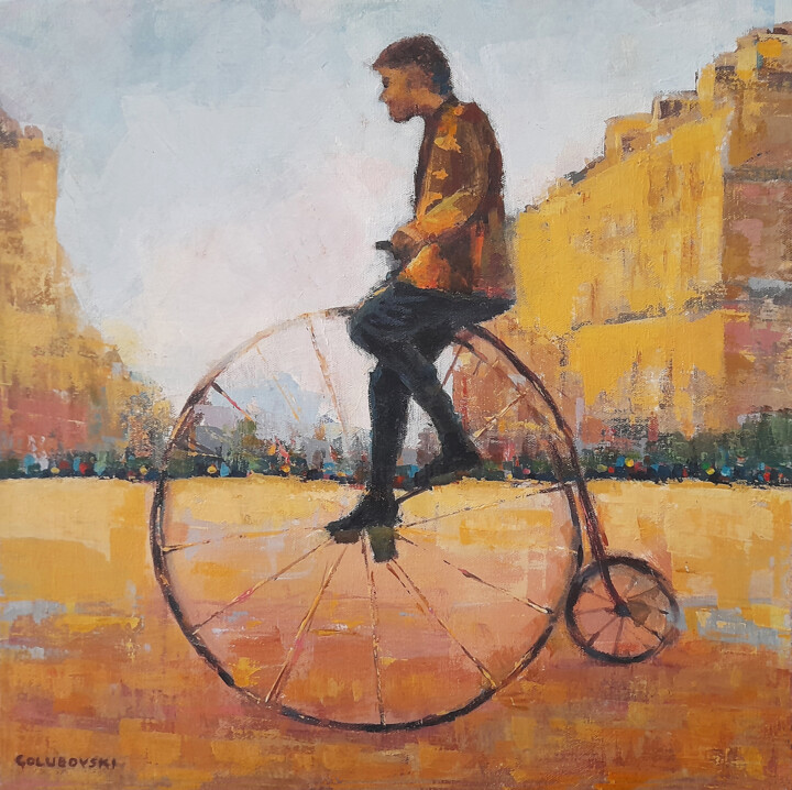 Schilderij getiteld "bycicle" door Nikola Golubovski, Origineel Kunstwerk, Acryl