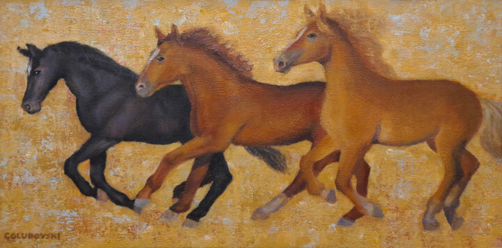 Painting titled "horses" by Nikola Golubovski, Original Artwork, Acrylic