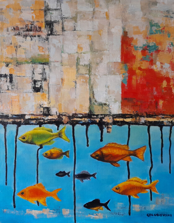 Painting titled "fishes" by Nikola Golubovski, Original Artwork, Acrylic
