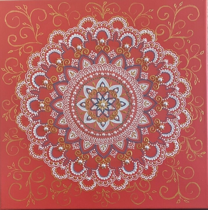 Картина под названием "Mandala" - Gnmandala, Подлинное произведение искусства, Акрил Установлен на Деревянная рама для носил…
