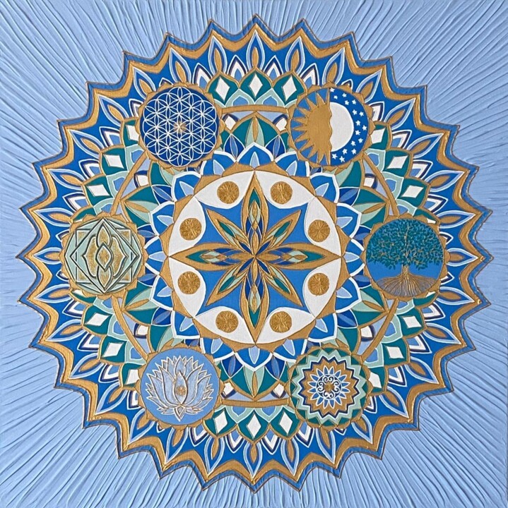 Картина под названием "Mandala of energy" - Gnmandala, Подлинное произведение искусства, Акрил Установлен на Деревянная рама…